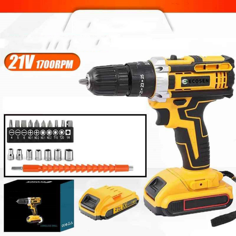 Furadeira e Parafusadeira 02 Bateria, 21Volts com kit Acessórios - Tarkon