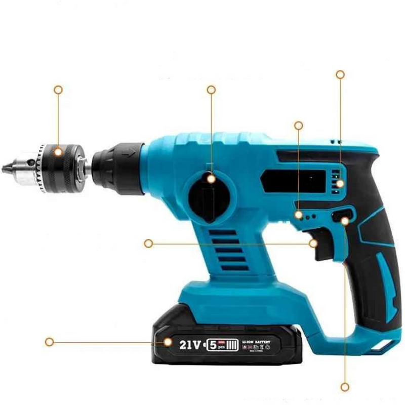 Martelo e Furadeira de Impacto Elétrico sem Fio - Delone