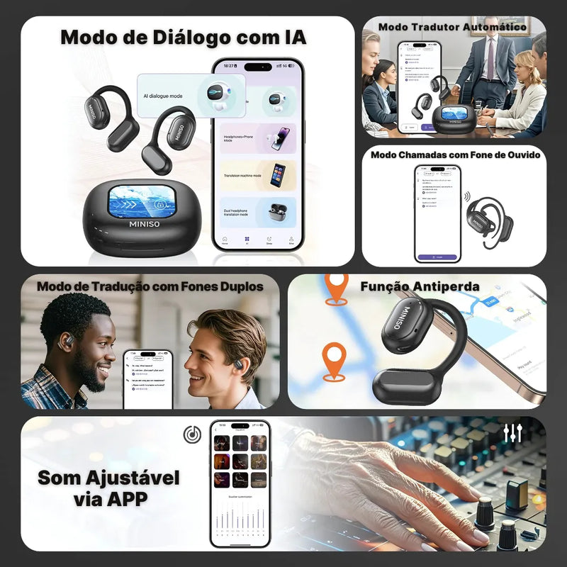 Fone Bluetooth Miniso Tradutor com Tela Touch | Innova Fácil
