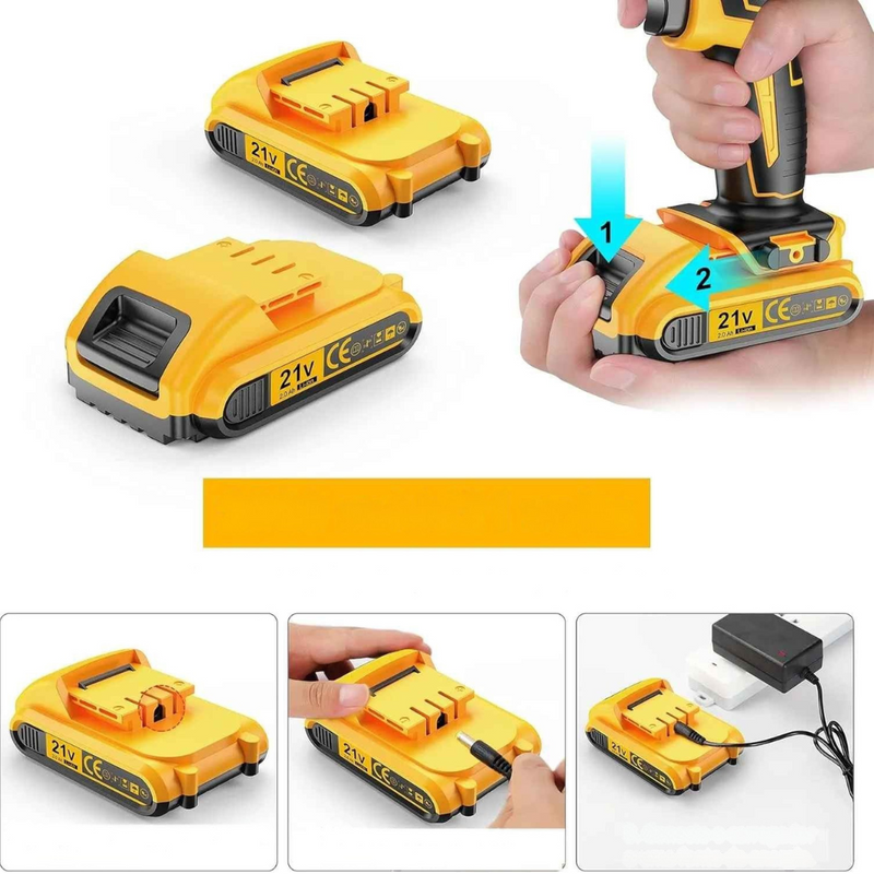 Furadeira e Parafusadeira 02 Bateria, 21Volts com kit Acessórios - Tarkon