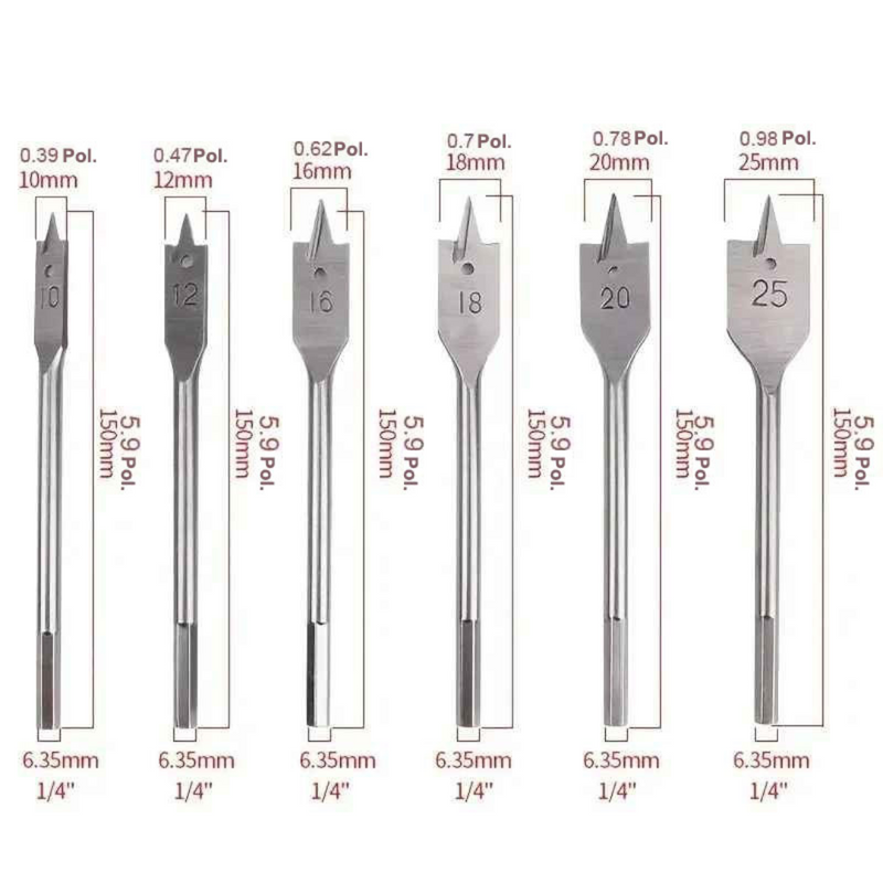 Kit Broca Chata 10 - 25 mm 6 Peças - SixFlat
