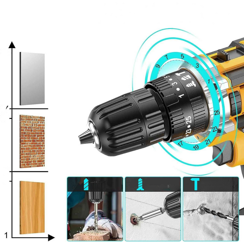 Furadeira e Parafusadeira 02 Bateria, 21Volts com kit Acessórios - Tarkon