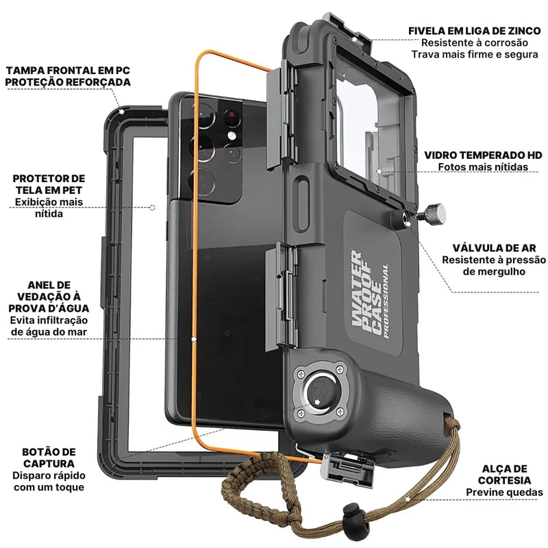 Capa de Mergulho A Prova D'Agua Shellbox IP68 para Celular até 6,9" | Innova Fácil