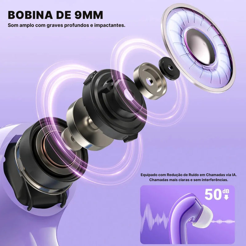 Fone Bluetooth Cristal ACEFAST T9 Com Som Natural e Bateria de 30H | Innova Fácil