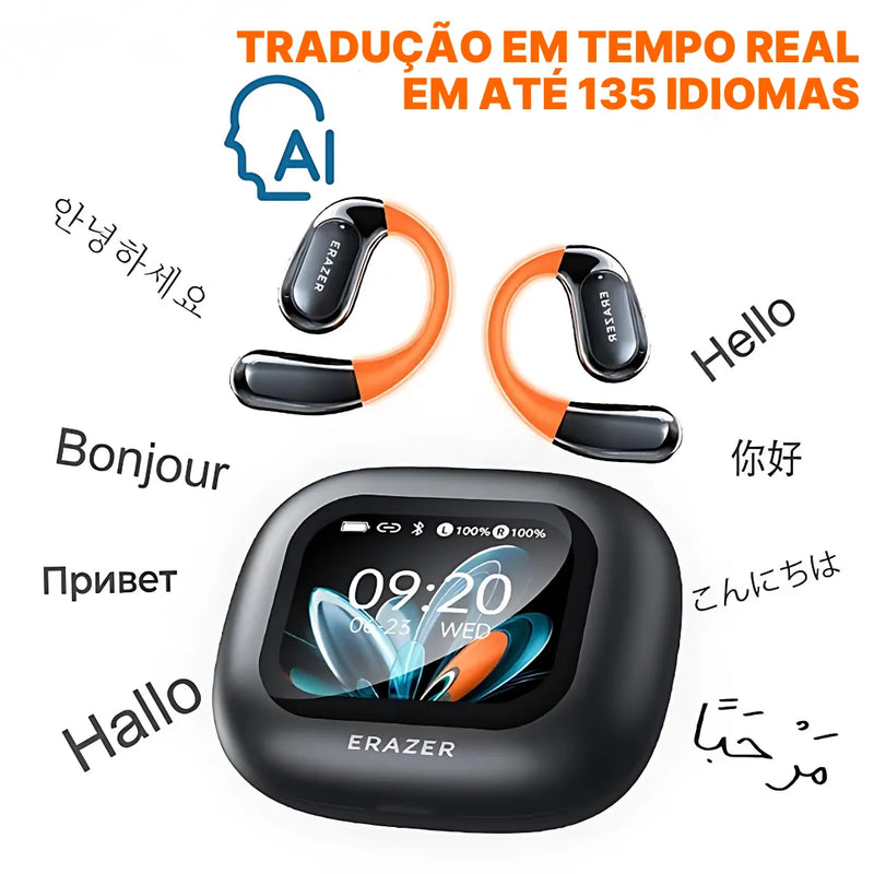 Fone Bluetooth Erazer XP15 com Tela Touch, Tradutor em 145 Idiomas e LED Personalizável | Innova Fácil
