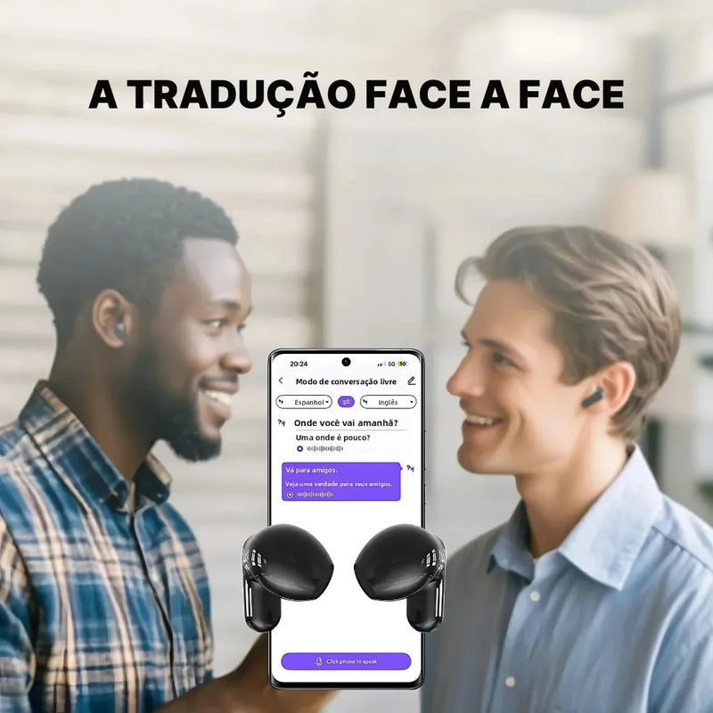 Fone Bluetooth Tradutor HTC20 com IA, ENC e Toque Inteligente | Innova Fácil
