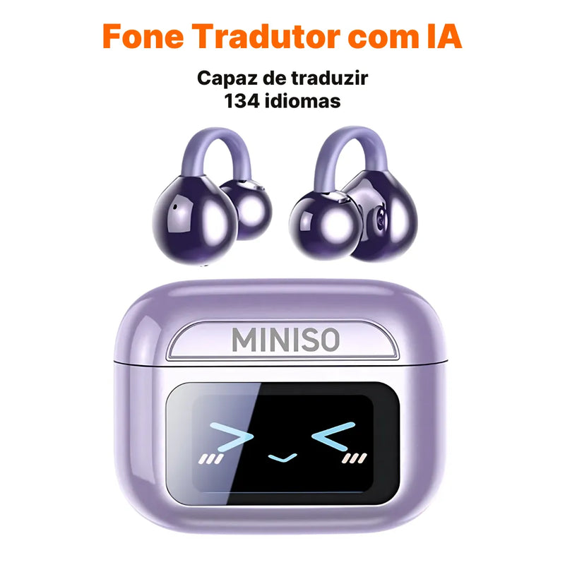 Fone Bluetooth Tradutor MINISO MS201 com Tradução em Tempo Real, ENC, 135 Idiomas e Estojo de Carga | Innova Fácil