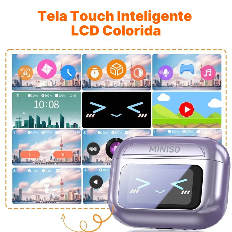 Fone Bluetooth Tradutor MINISO MS201 com Tradução em Tempo Real, ENC, 135 Idiomas e Estojo de Carga | Innova Fácil