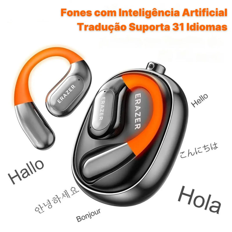 Fone Tradutor Bluetooth Erazer Tradução em Tempo Real,  Open-Ear | Innova Fácil