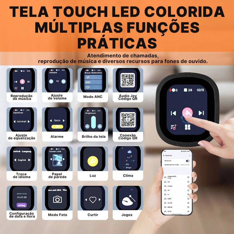 Headset Bluetooth Siindoo com Cancelamento de Ruído Ativo e Tela LED Touch | Innova Fácil