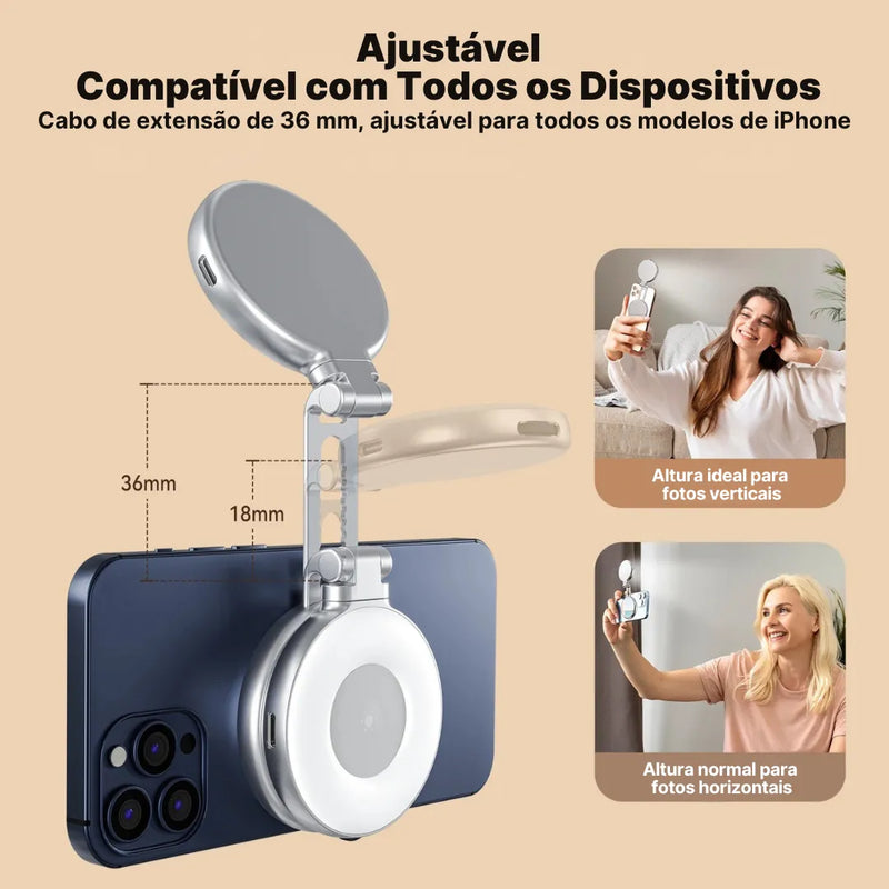 Luz de Preenchimento Magnética TELESIN Magsafe 360° com Espelho e 3 Modos de Iluminação | Innova Fácil