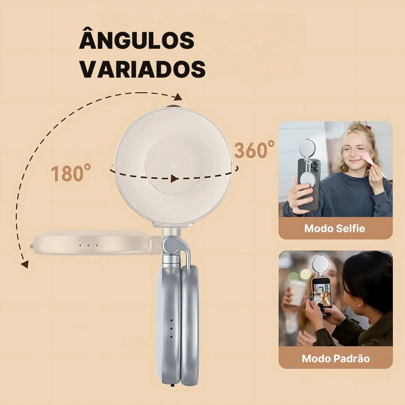 Luz de Preenchimento Magnética TELESIN Magsafe 360° com Espelho e 3 Modos de Iluminação | Innova Fácil