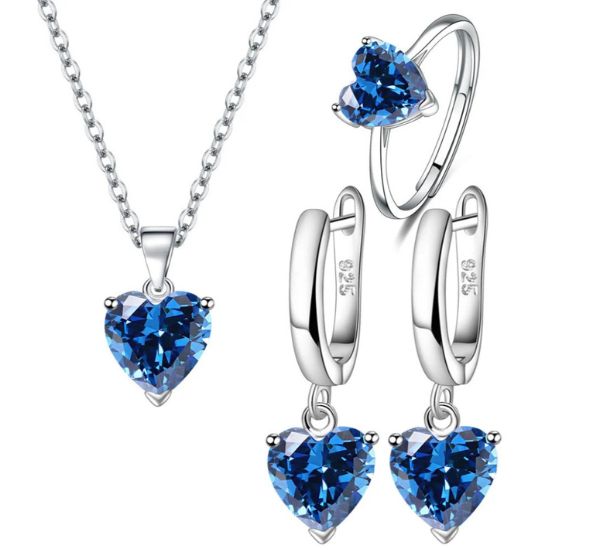 Conjunto Completo Banhado em Prata 925 - Coração de Cristal