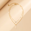 Corrente De Ouro Separável Em 2 Camadas Com Coração De Cristal Brilhante E Colar Pingente De Bastão