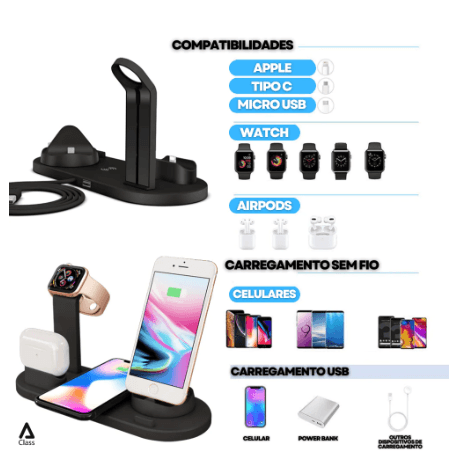 PowerDock A37 - Carregador sem fio 4 em 1 - Carrega ao mesmo tempo Telefone Apple Watch e Airpods - Woman Express